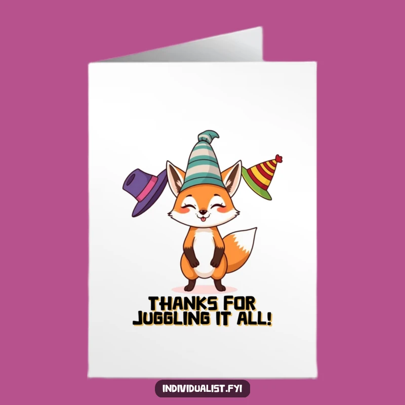 Whimsical Fox Thank You Card: Free Printable Juggling Gratitude Downloadable