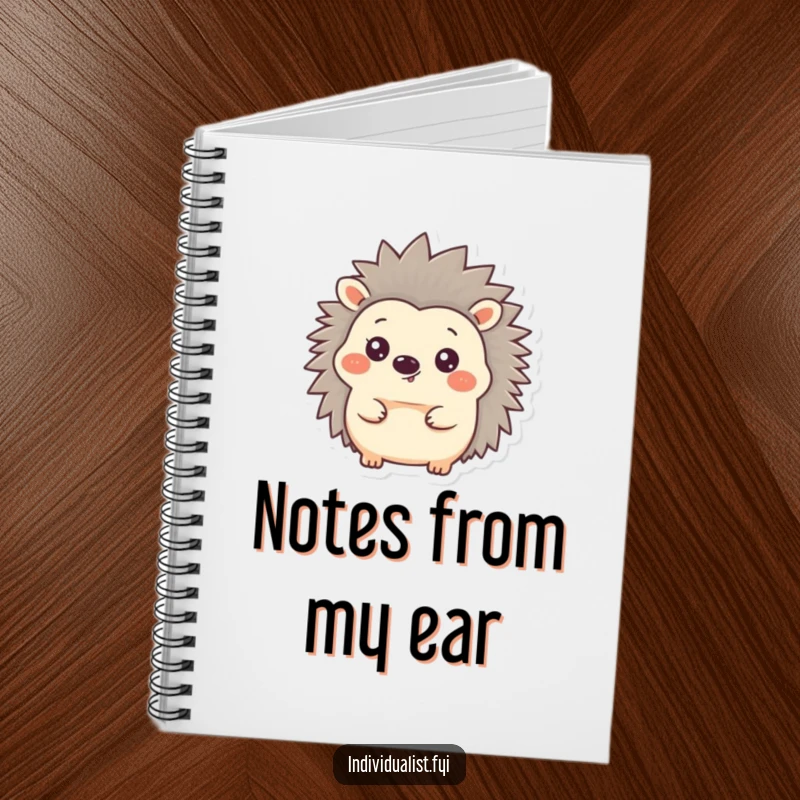 Funny Hedgehog Notebook with a happy hedgehog whose one ear is standing straight up, ready to record your brilliant insights.