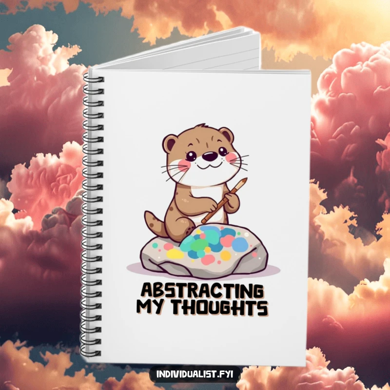 Funny kawaii otter notebook, featuring a playful otter painting an abstract pattern on a rock, perfect for notes.