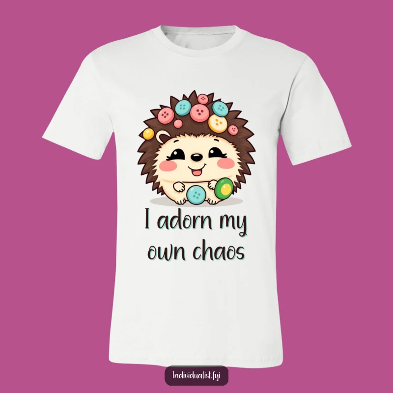 Funny Hedgehog Button T-Shirt: Giggling Apparel for Cute Animal Fans and Funny Gifts