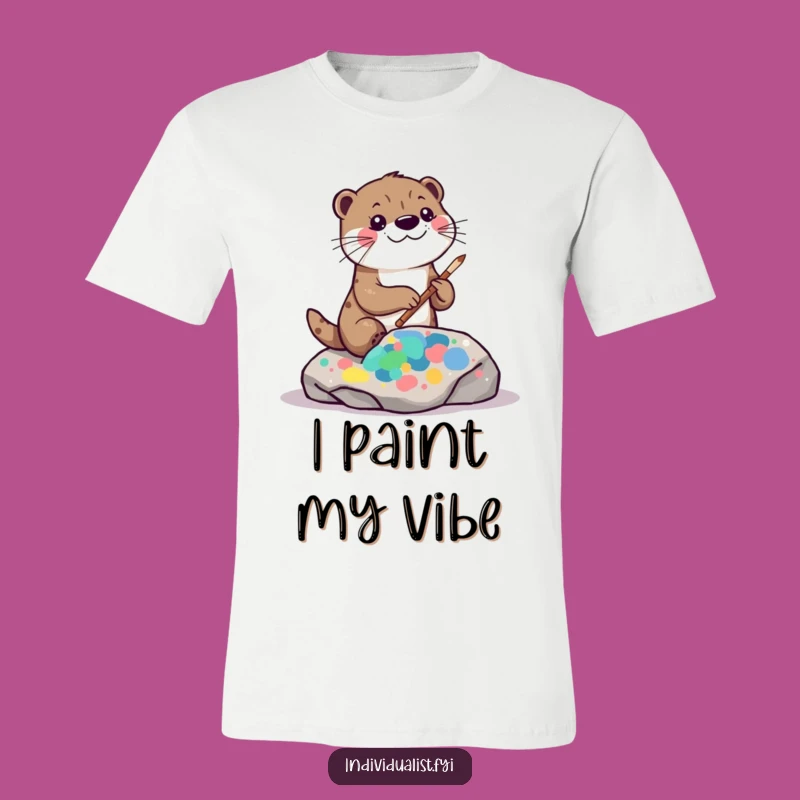 Funny Kawaii Otter Art T-Shirt: Painting Fun, Abstract Rock, Creative Expression Gift