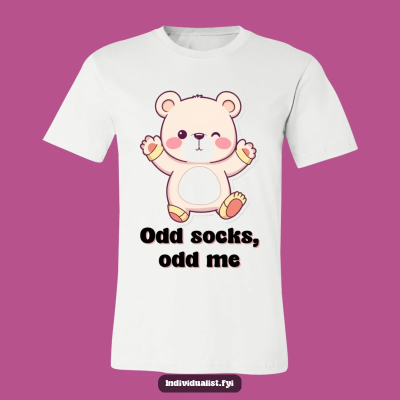 Funny Mismatched Socks Bear T-Shirt - Whimsical Character, Quirky Style Apparel, Fun Gift