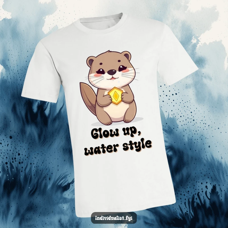 Funny Otter T-Shirt featuring a glowing amulet, radiating mystic energy, a unique and humorous gift idea.