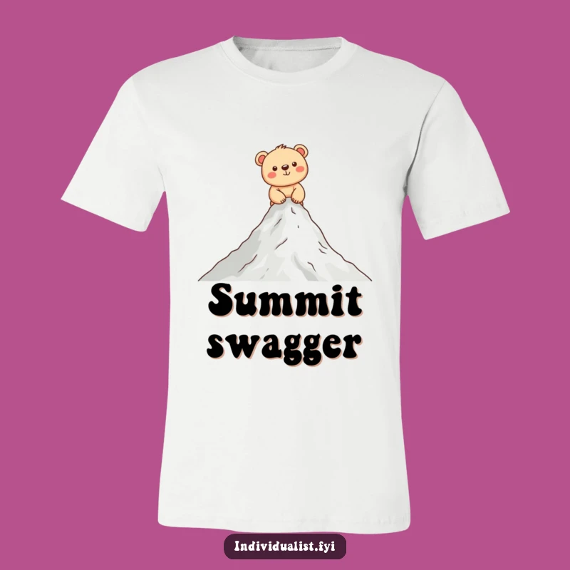 Funny Bear Cub Climbing Peak T-Shirt: Cheerful Adventure Tee, Perfect Funny Gift