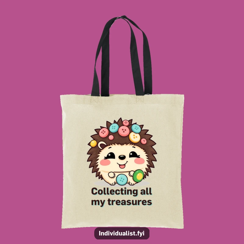 Funny Hedgehog Button Tote Bag: Giggling Gift for Shoppers and Cute Accessory Lovers