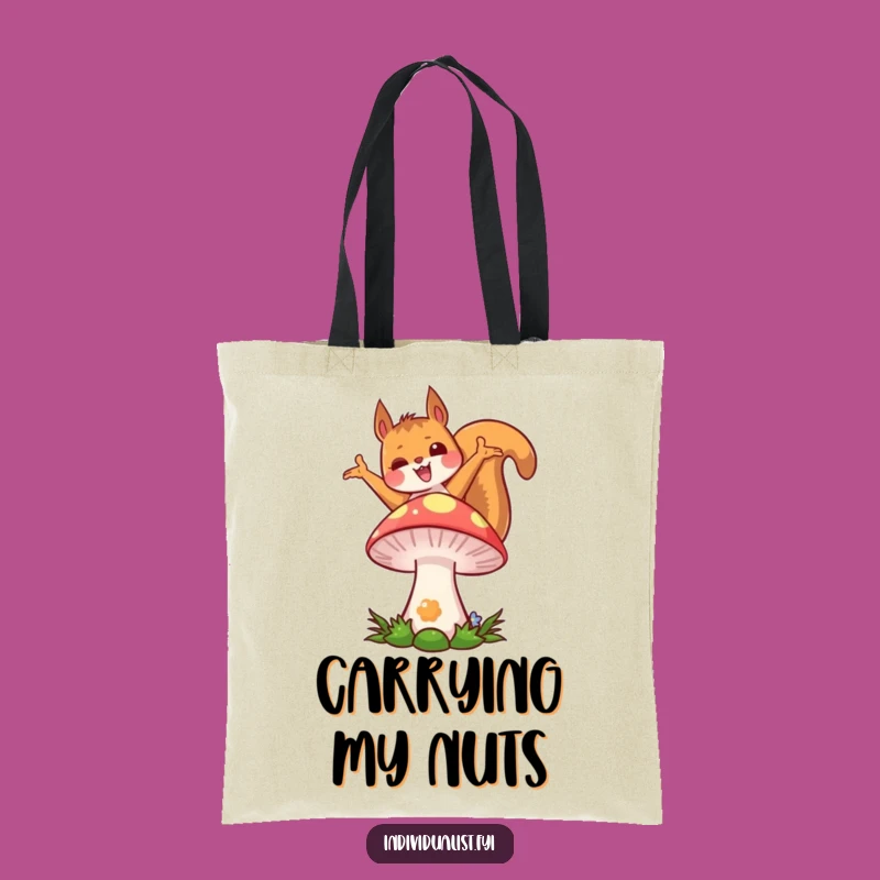 Funny Kawaii Squirrel Tote Bag: Joyful Pose, Colorful Mushroom, Stylish Fun