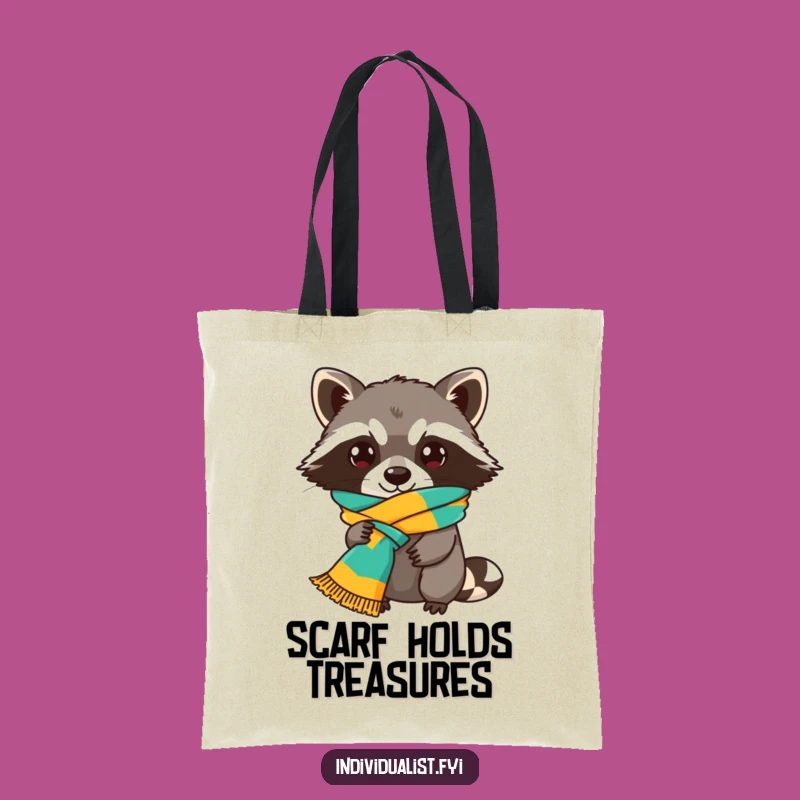 Funny Raccoon Scarf Tote Bag - Playful Bandit Accessory Humor